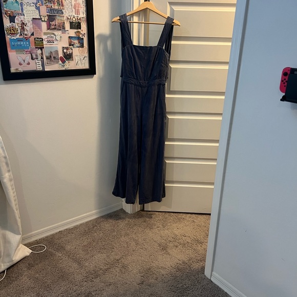 VETTA ✨ Jumpsuit super soft wide leg apron top tie back pockets navy blue | Sz 0 - Picture 7 of 7